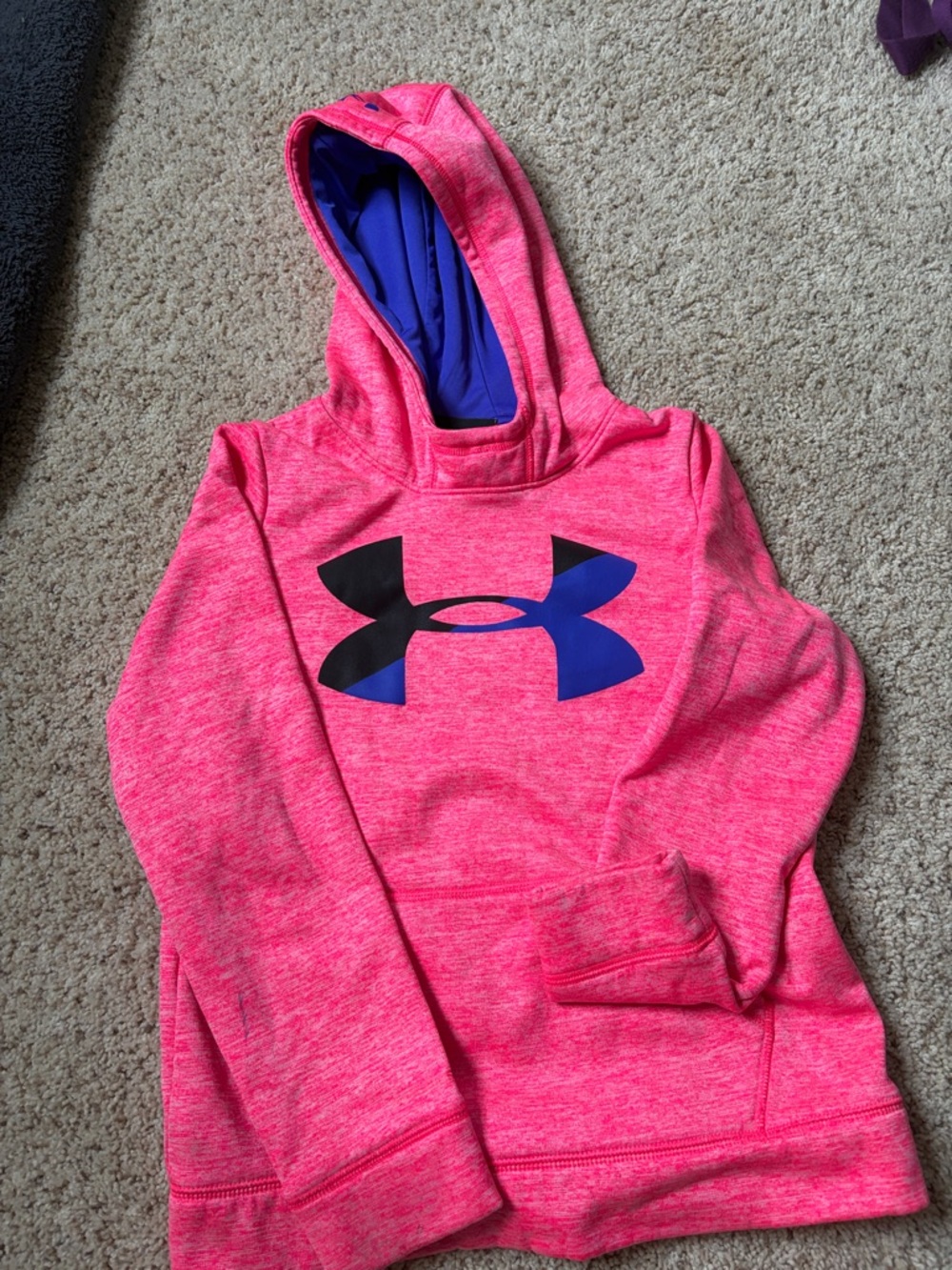 Under Armour Pink Hooded Logo Pullover with Blue Liner